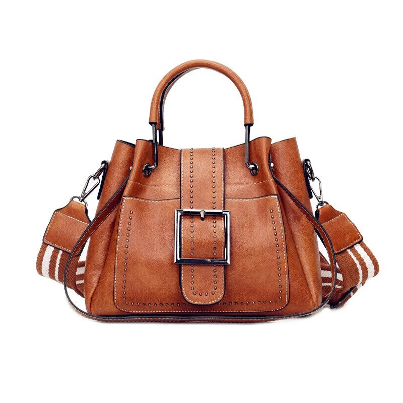 

Bags For Women Fashion PU Leather Handbags Crossbody Bag For Women Vintage Bucket Shoulder Bag Brown