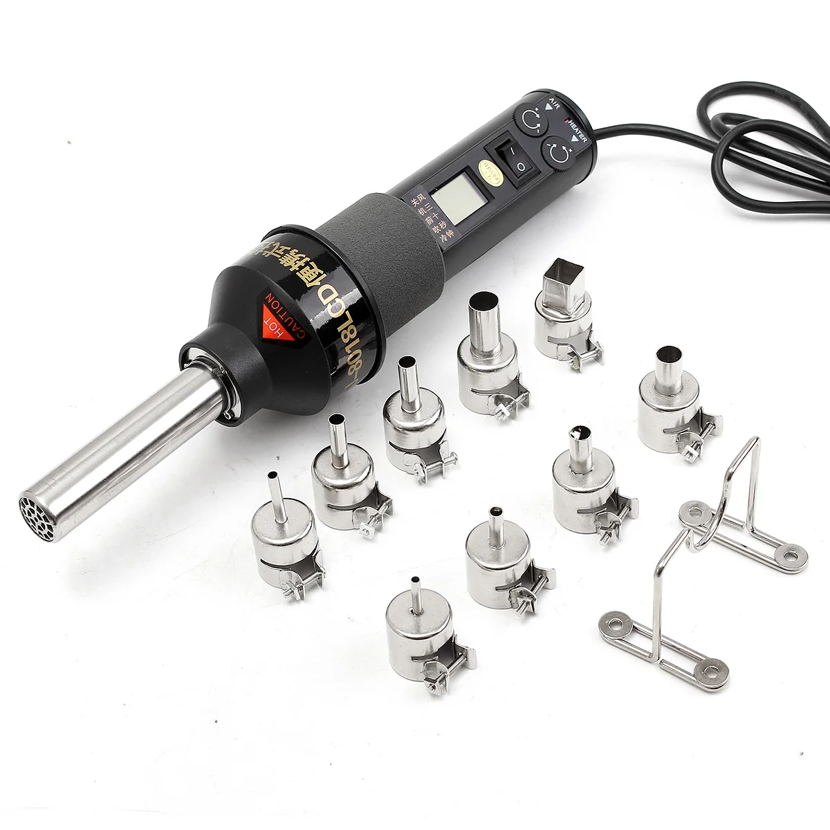 

220V 450W Degree LCD Adjustable Electronic Heat Hot Air Gun Desoldering Soldering Station IC SMD BGA Rework 9 Nozzle 8018LCD
