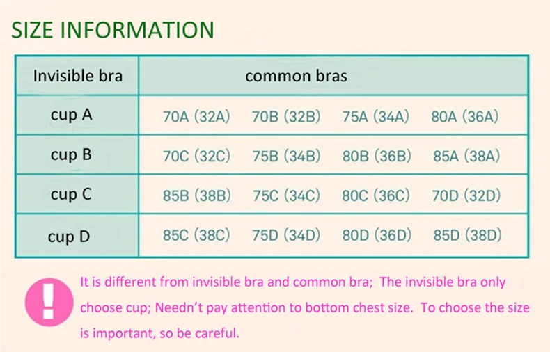 Adhesive Bra Size Chart