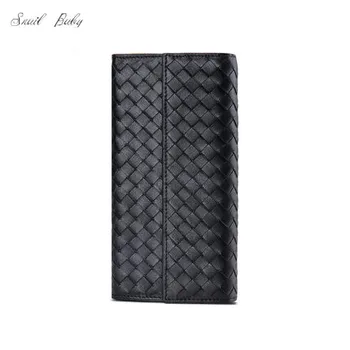 

new sheepskin woven wallet genuine leather wallet multifunction zipper Long Wallet bag