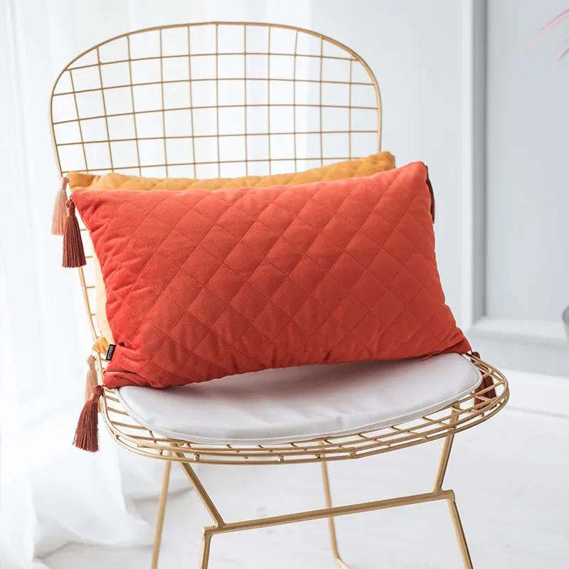 DUNXDECO наволочка для подушки, декоративная квадратная наволочка, современный простой геометрический лоскутный роскошный бархатный чехол для дивана с кисточками