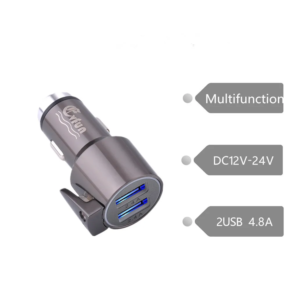 Автомобильное зарядное устройство Evfun 4.8A многофункциональное 2 шт. с аварийным молотком резак 2 порта USB автомобильный адаптер Универсальный для планшета Smatphone