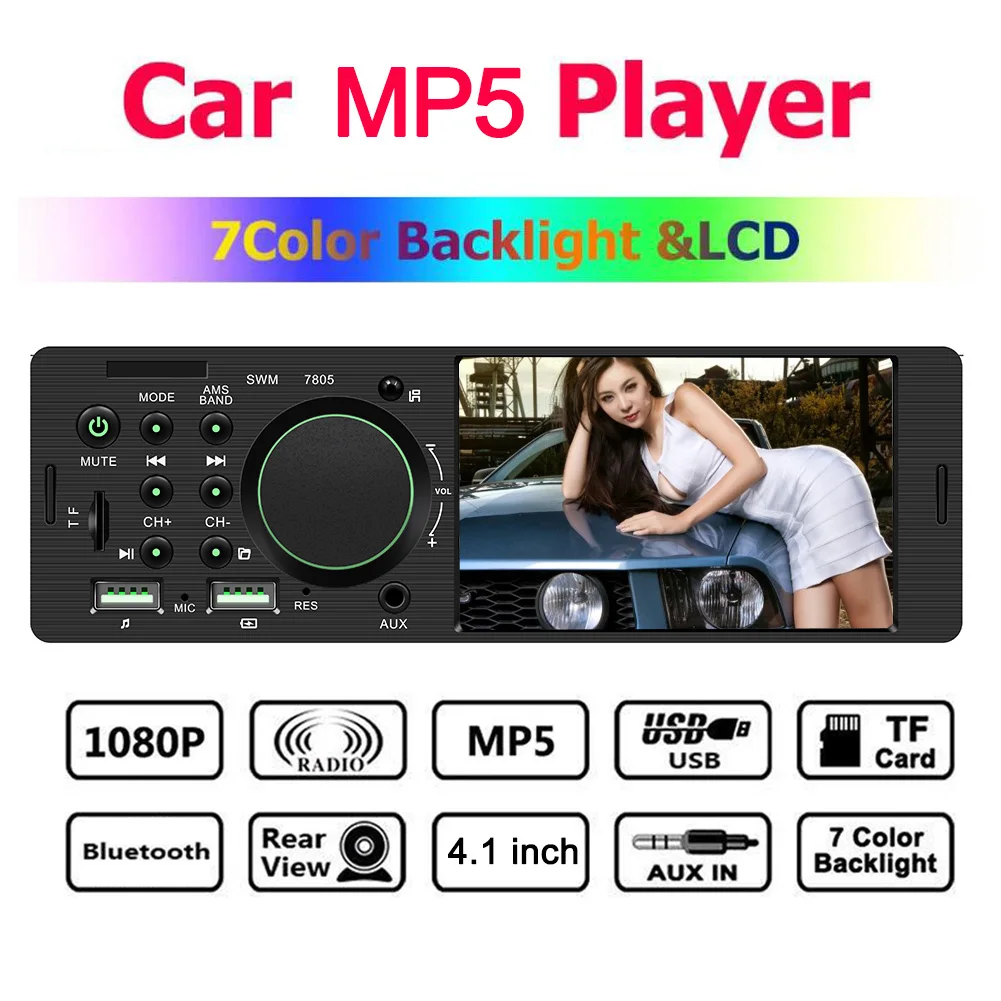 TFT de 4,1 pulgadas 1 Din coche Radio Audio estéreo FM Radio Bluetooth MP5 jugador de conexión de la cámara de visión trasera con Xiaomi control remoto
