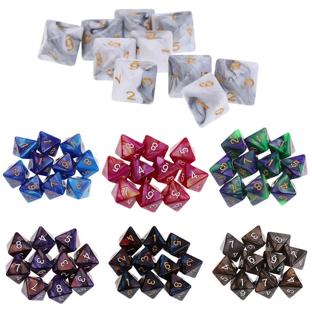 

Brand New 10pcs 7 Colors D8 Sided Dice Set Polyhedral Double-Colors Dice For Dungeons and Dragons Game Dice