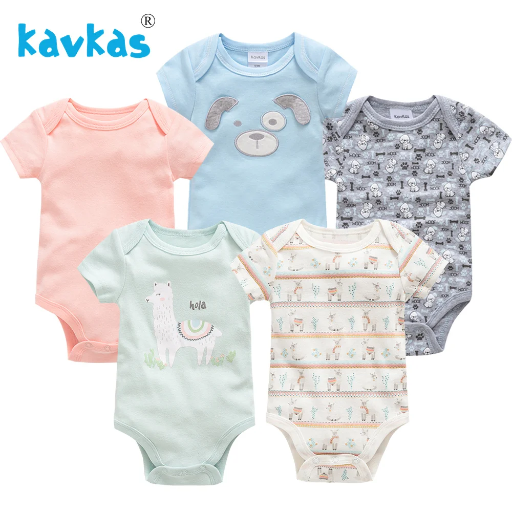 

Kavkas 5PCS/LOT Baby Rompers Short Sleeve 100%Cotton Overalls Newborn Clothes Roupas de bebes Boys Girls Jumpsuit Clothing