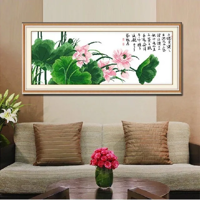 

Pretty Lotus Flowers Needlework,DMC Cross stitch,Sets For Embroidery kits,Precise Printed Patterns Cross-Stitching,DIY Handmade