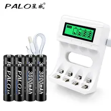 PALO USB Battery Charger For AA/AAA NiCd NiMh rechargeable battery With LCD Display +8pcs 3000mAh AA Batteries Free Shipping