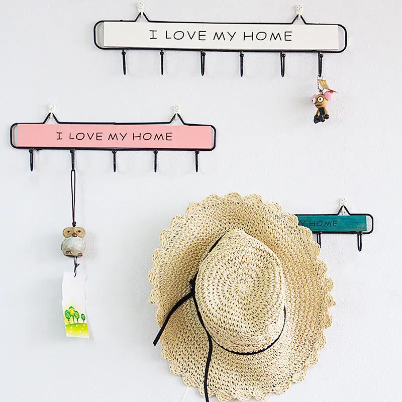 

Iron Wood Sticky Hook Door Wall Mount Storage Organizer Entryway Hallway Bathroom Bedroom 4-6 Row Hook Towel Key Coat Hat Holder