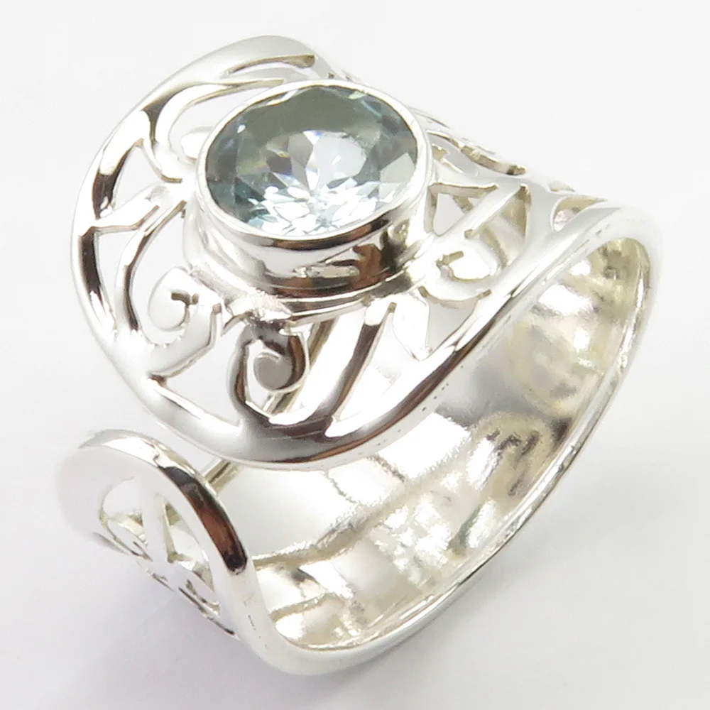 

Pure Silver Blue Topazs ADJUSTABLE Ring Size 10 New Gem Stone Unique Designed