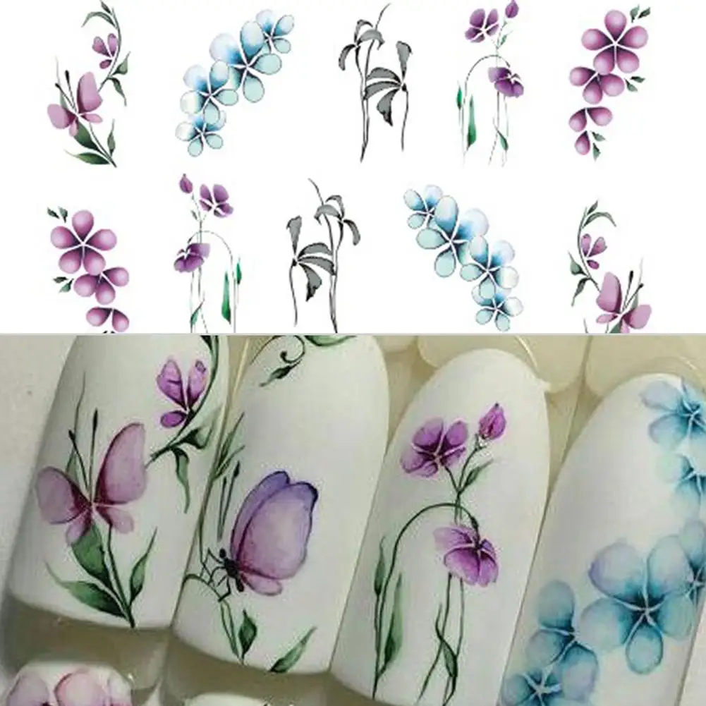 

New Fashion Vintage Flowers Butterfly Water Transfer Art Nail Sticker Manicure DIY Decals Nail Art Decoration Beauty