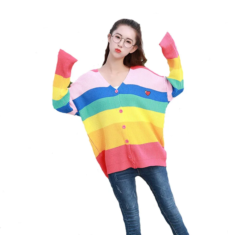 Роскошный дизайнерский брендовый свитер весенний вязаный кардиган женский Повседневный цветной свободный свитер в полоску с вышитыми котами