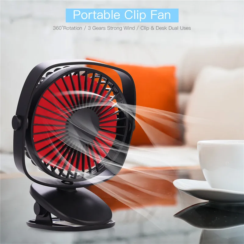 

Portable Mini Clip Fan USB Rechargeable Air Cooling 4 Blades Desk Fan 3 Speeds Baby Stroller Fan Cooler For Home Office