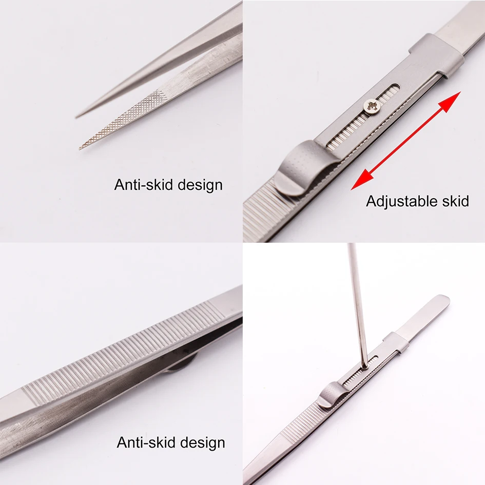 Precision Adjustable Slide lock Antistatic Tweezers For Jewelry Electronic Component Holding Repair Tools 100pcs