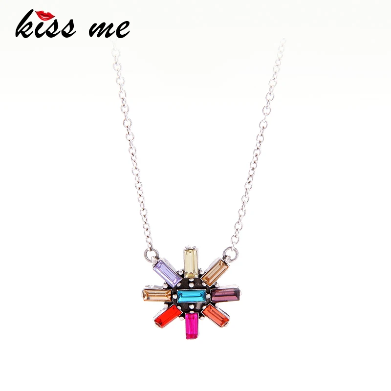 

KISS ME Simple & Fashion Colorful Crystal Flower Necklace Minimalist Women Pendant Necklace Brand Jewelry
