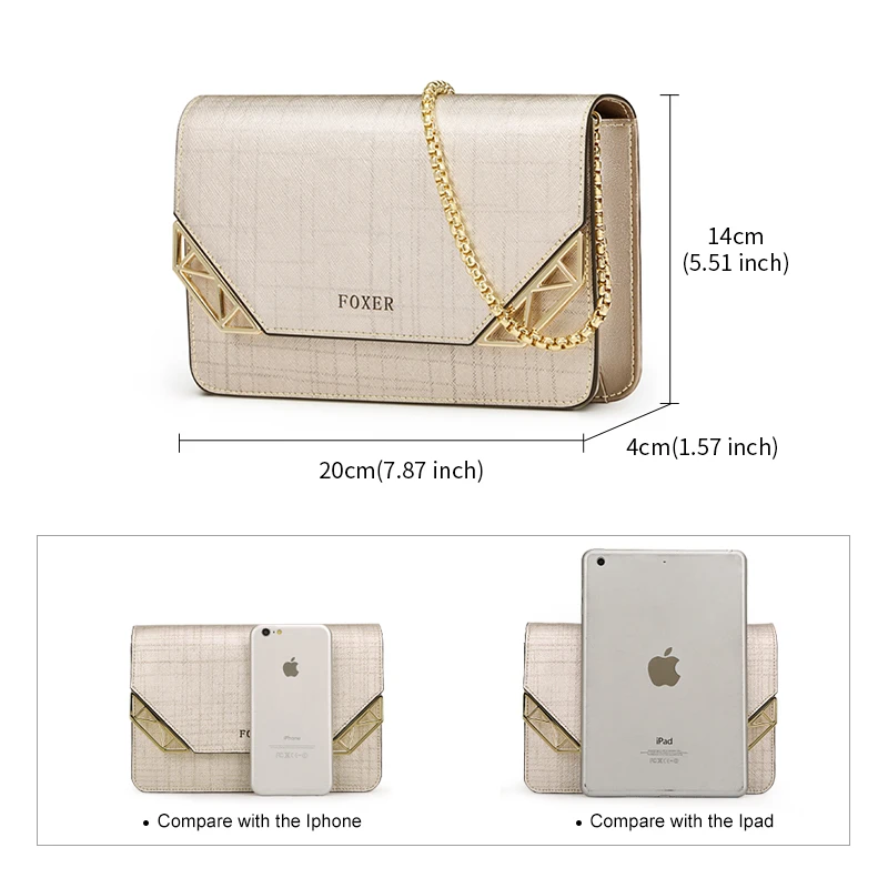 FOXER Brand Women Cowhide Leather Shoulder bag Women's Chain Strap Crossbody Bag Fashion Ladies Bag Female Messenger bag