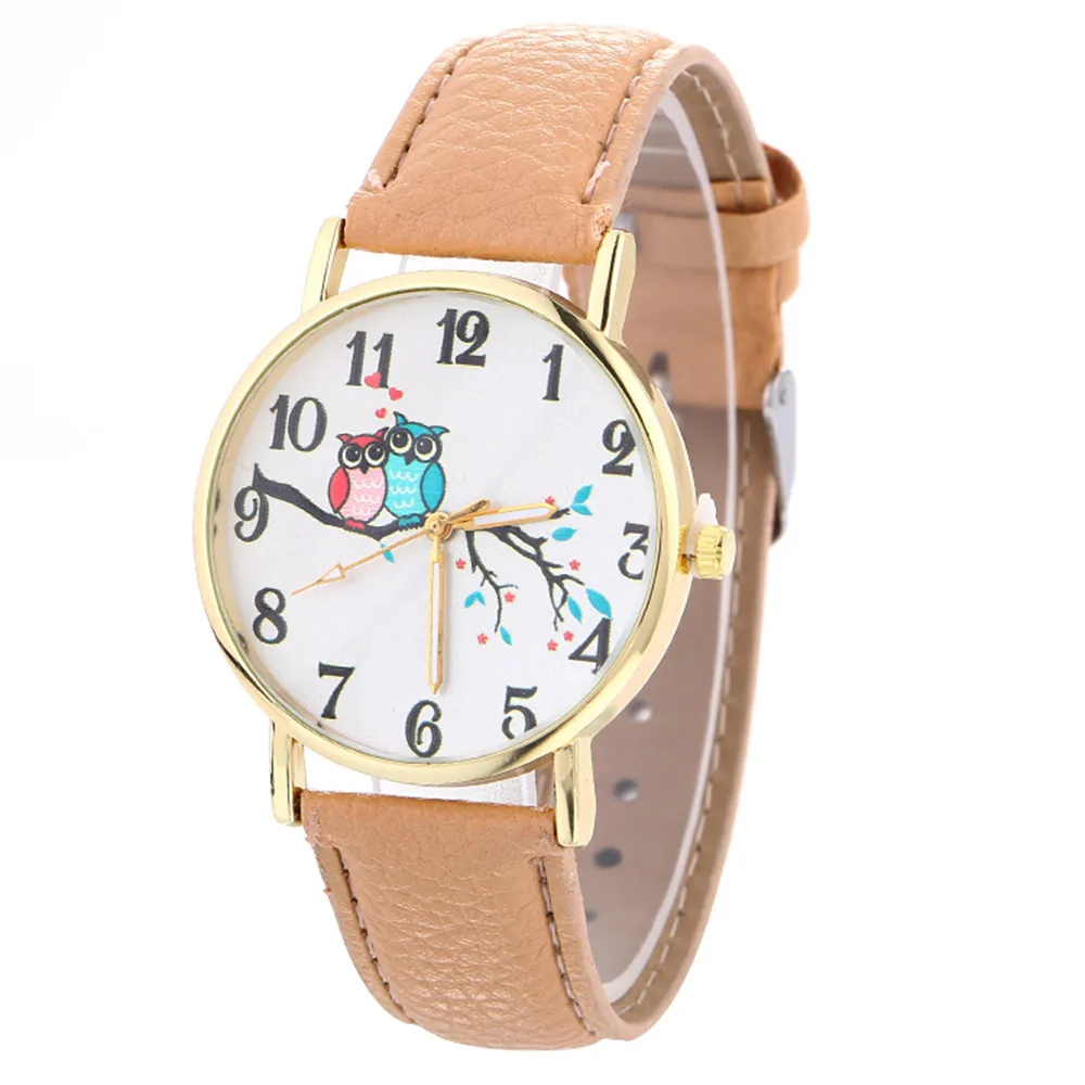 

New Fashion Women Watches Cute Owl Pattern Neutral Fashion Leather Quartz Wrist Watch Reloj Mujer Bayan Kol Saati Wholesale saat