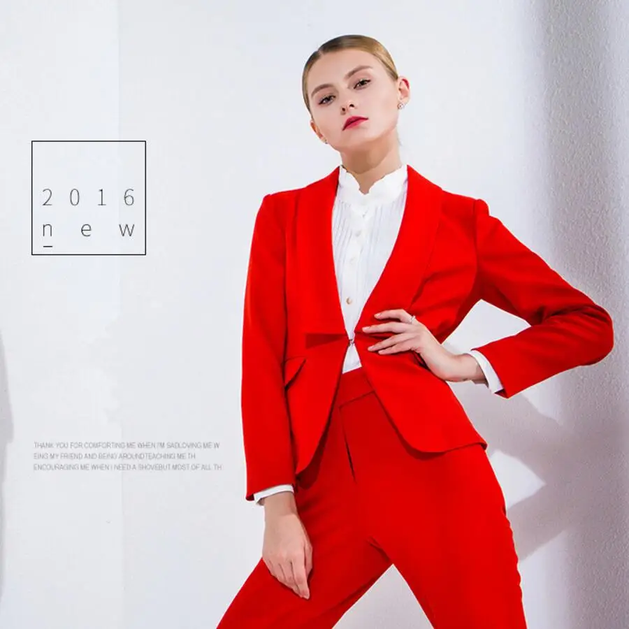 125 Red Work Bussiness Formal Elegant Women Suit Set Blazers Pants Office Suits Ladies Pants Suits Trouser Suits
