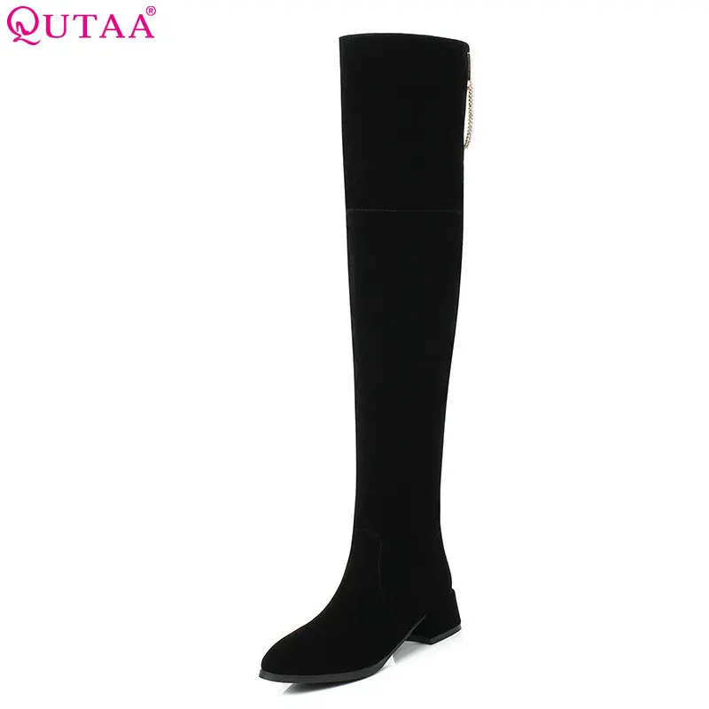 Goede QUTAA 2019 Elegante Vrouwen Over De Knie Hoge Laarzen Platform Alle Match Vierkante Hak Winter Laarzen Vrouwen Laarzen Big Size 34 43
