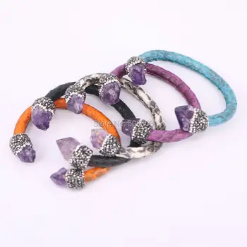 

5pcs Natural Purple Quartz Snakeskin Bangle, Charm Purple Stone Cuff Bracelet Bangles