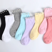 Носки принцессы в стиле Лолиты; ручная работа; модные разноцветные хлопковые носки с жемчугом; короткие носки без пятки с бусинами; LIHE01
