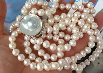 

AA Luster 3 Strands 8-9mm White Freshwater Pearl Necklace Mabe Blister Clasp