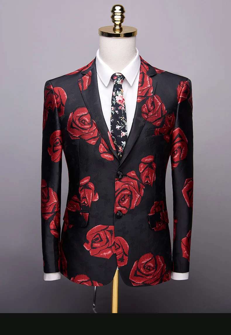 Новинка весны 2019, высококачественные мужские повседневные деловые костюмы, мужские классические красные костюмы с цветочным узором