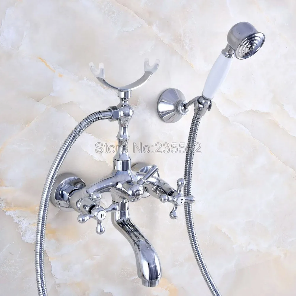 Chrome Wall Mounted Clawfoot Bathtub Faucet Bath Shower Water Mixer tap w/Handshower lna759 Chrome Wall Mounted Clawfoot Bathtub Faucet Bath Shower Water Mixer tap w/Handshower lna759