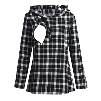 

Women's Nursing Long Sleeves Plaid Tops Breastfeeding Hoodie Sweatshirts ropa mujer ClothesPregnant Women breastfeeding A1