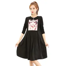 Осень черного цвета с рисунком в Корейском стиле платья для беременных Беременность одежда с длинным рукавом Vestido Lactancia халат Grossesse съемки