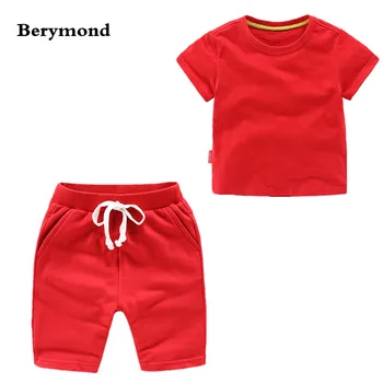 

2pcs/sets Summer Baby T-shirt Pants Kids Boys Girls Sports Set Baby Kids Clothes Children Cotton Clothing Red Shorts Casual Sui