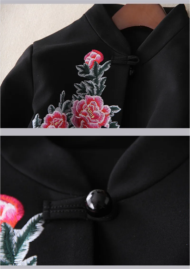 Женское шерстяное пальто с вышивкой, весна-осень, модные черные куртки, плюс размер, элегантное женское ТРАПЕЦИЕВИДНОЕ базовое пальто, ветровка