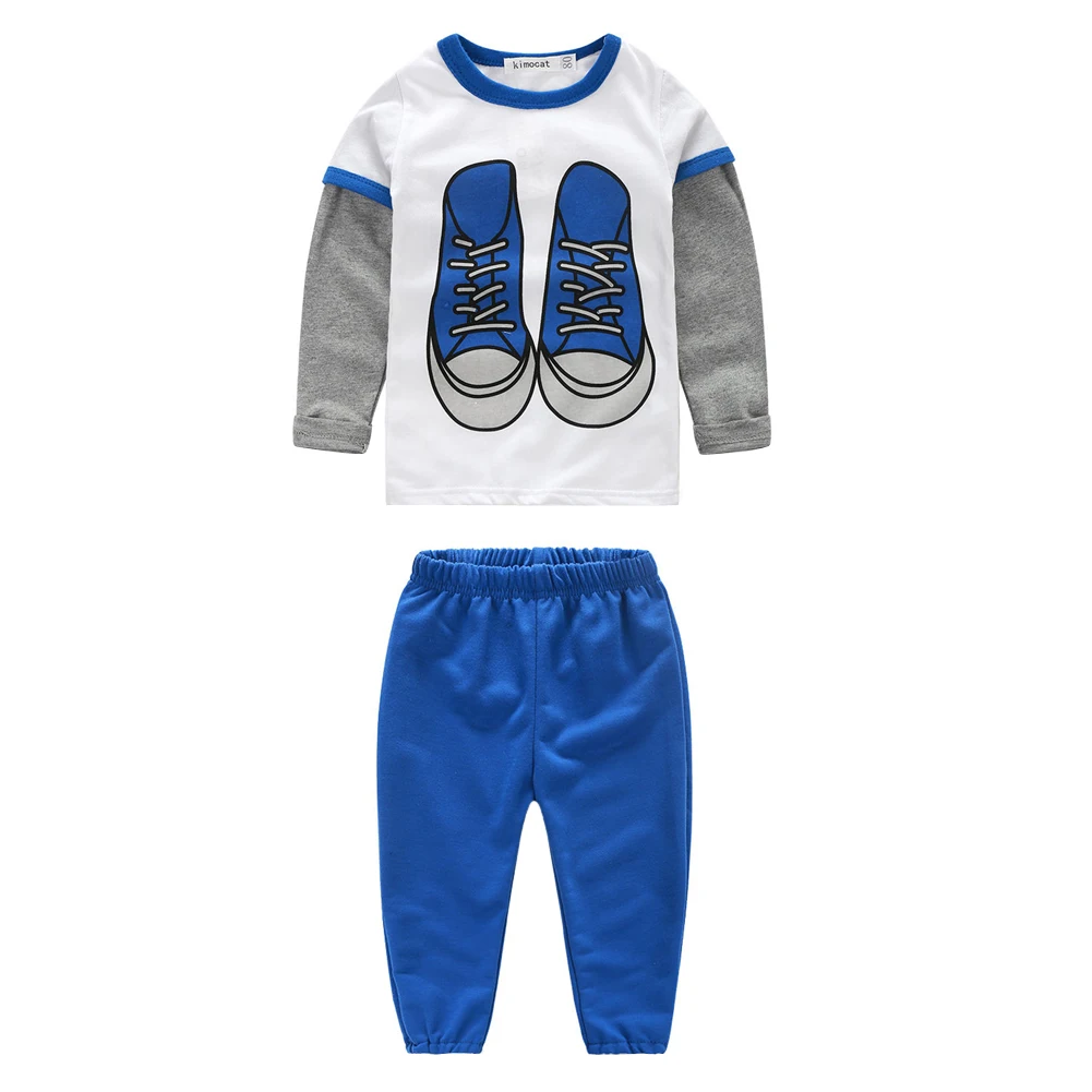 

2 Pcs Baby Outfit Set Shoes Printed Long Sleeve Cotton T-shirt Tops Pants Trousers Kids Toddler Boys Girls Clothing