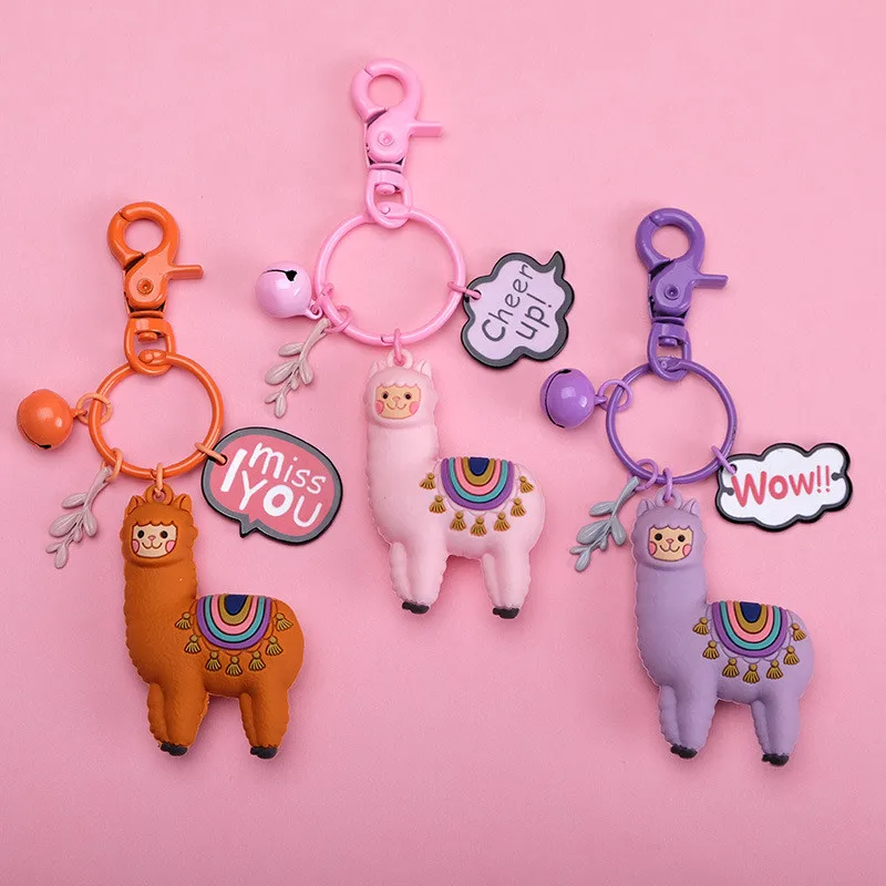 

New Qualitied Original cartoon Lamb cute Luck Zodiac Alpaca keychain key ring Simulation Animals Pendant Jewelry Birthday gift