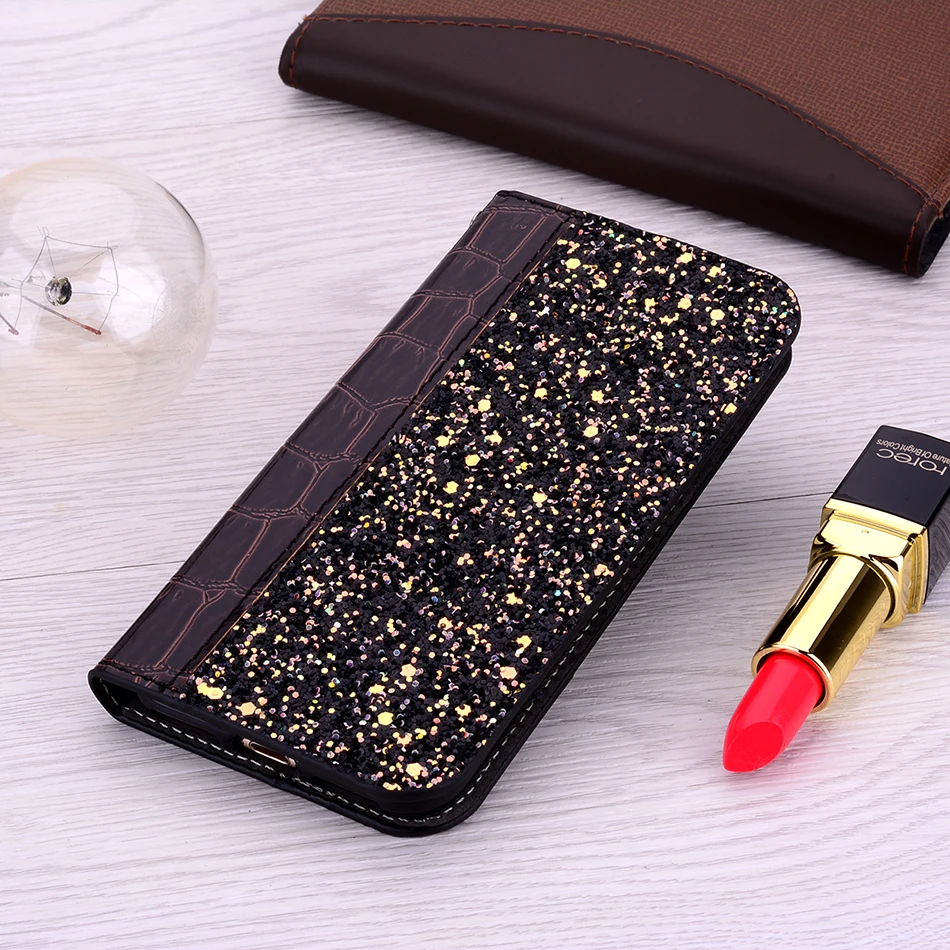 Crocodile Pattern Wallet Glitter Phone Case For Samsung Galaxy S10 5G S10E S9 S8 Plus Book Style A20e A30 A40 A50 A70 Back Cover