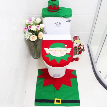 

3PCS/Set New Funny Santa Toilet Elf Cushion Elk Bathroom Mat Christmas Decoration Accessories Gifts