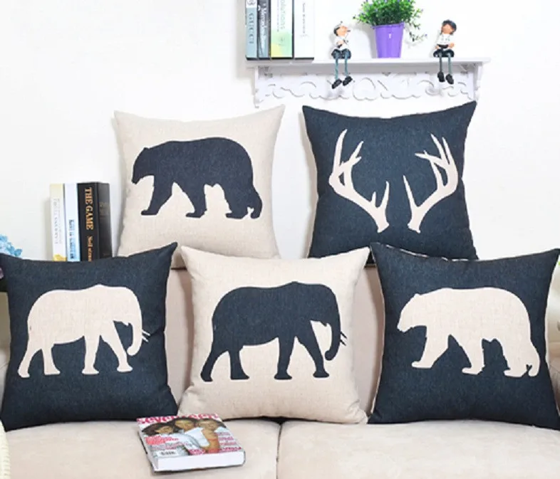 Animal Letters Vintage Nordic Wood Deer 18"Linen Throw Pillow Case Cushion Cover 