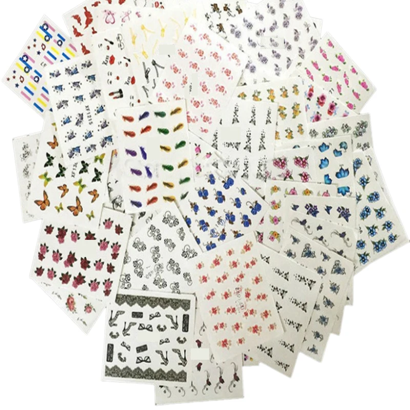 

50 Sheets/set Nail Water Decal Flower Kiss Love Butterfly Random Pattern Nail Art Transfer Stickers Nail Art DIY Decorations