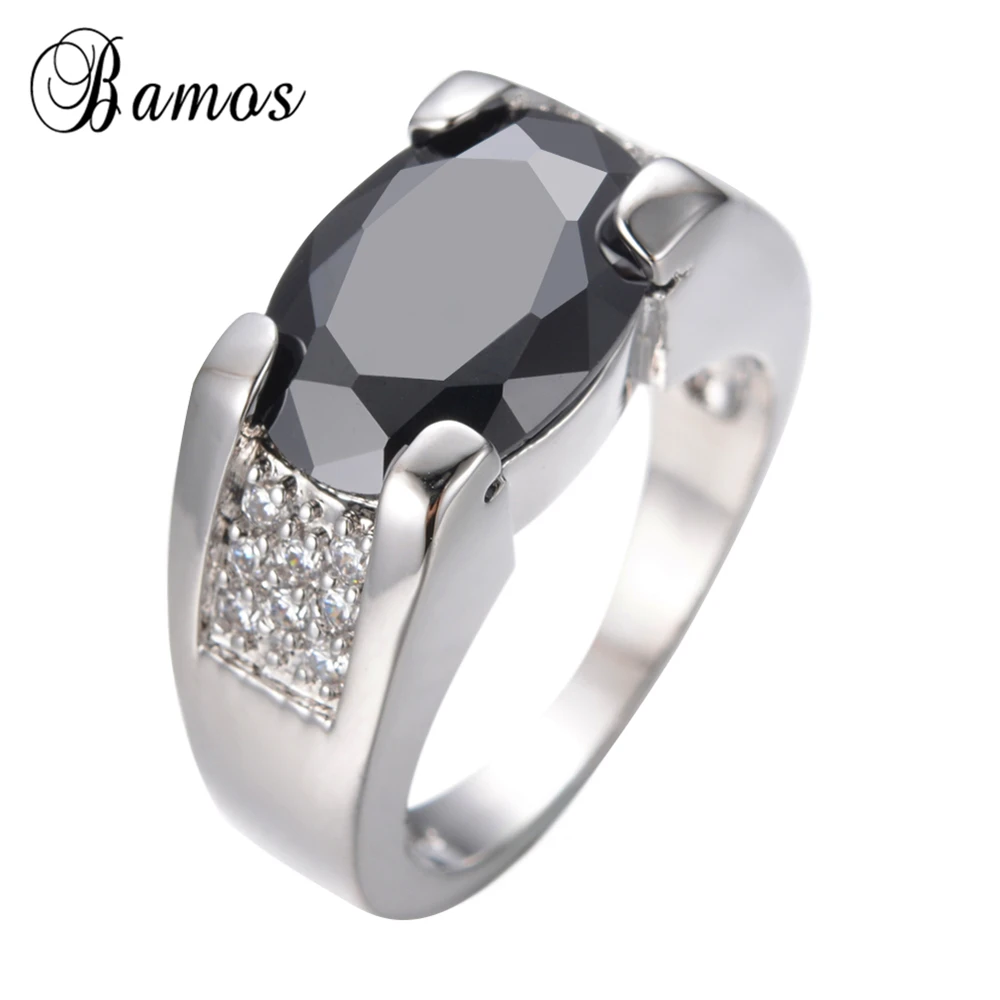 Bamos модное мужское овальное черное кольцо 925 пробы Серебряное заполненное ювелирное изделие винтажные вечерние Обручальные кольца для мужчин камень по дню рождения подарок