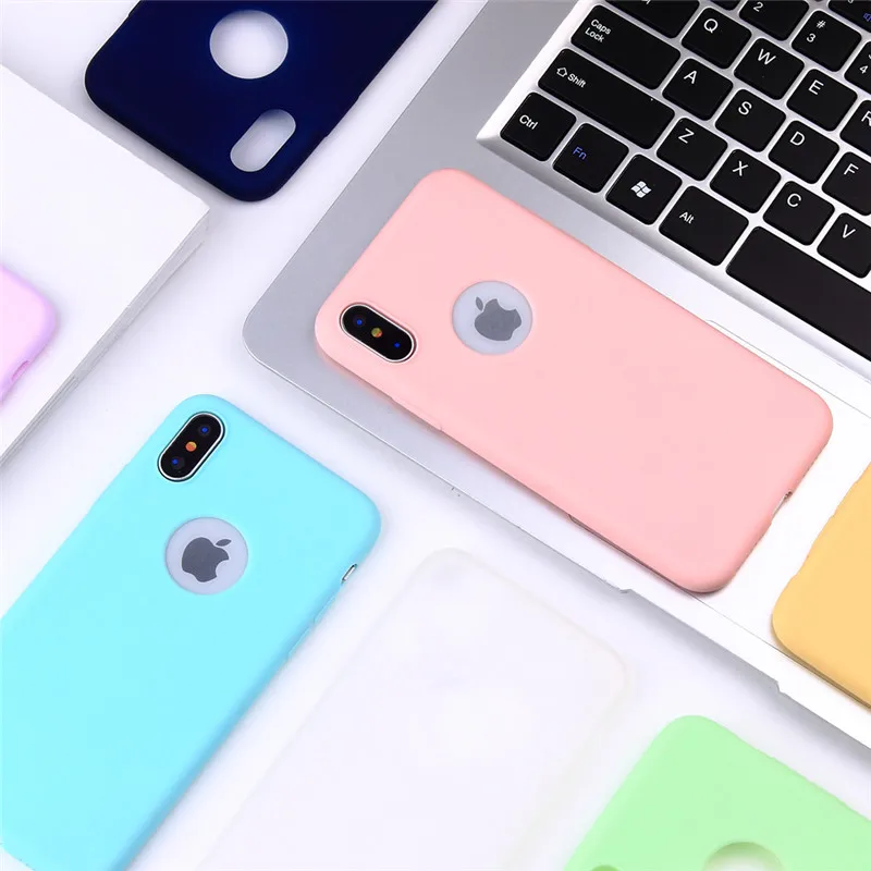 

Phone case for iPhone X case Silicone 5 5s 6 6S 7 Plus case TPU Soft Case For iPhone XR XS Max Cute Candy color rubber Cover