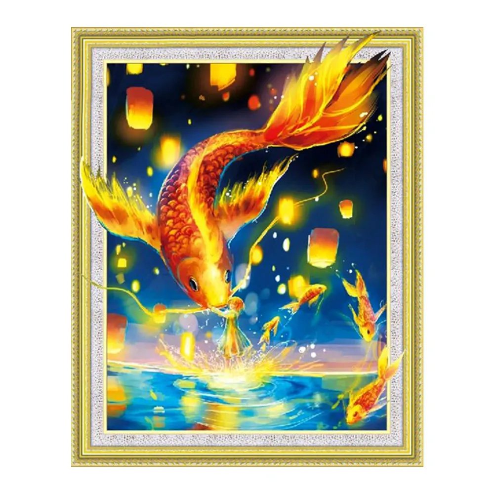 

Goldfish cartoon animal crystal Diamond Painting Partial Round New DIY Sticking Drill Cross Embroidery 5D simple Home Decoration