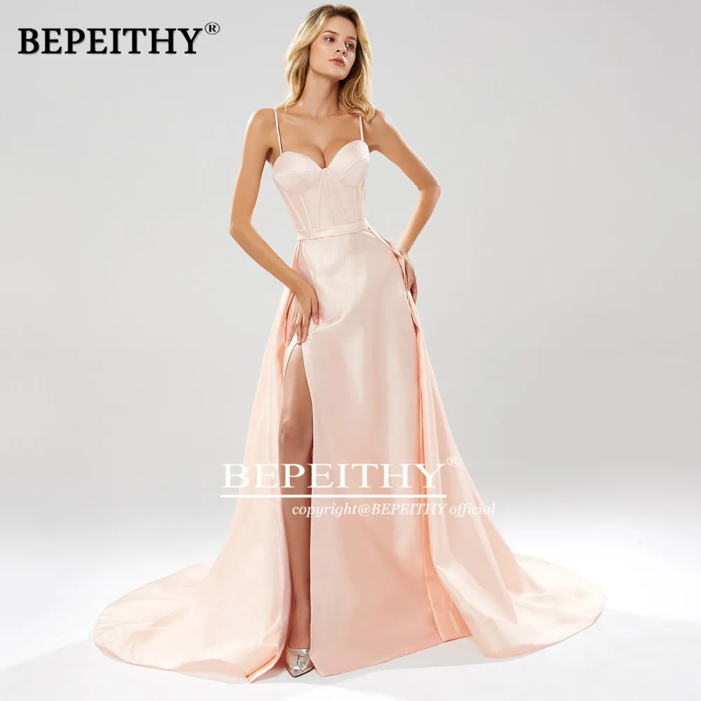 BEPEITHY Robe De Soiree блестящие вечерние платья на бретельках со струящимся высоким разрезом, сексуальные вечерние платья на выпускной, новинка