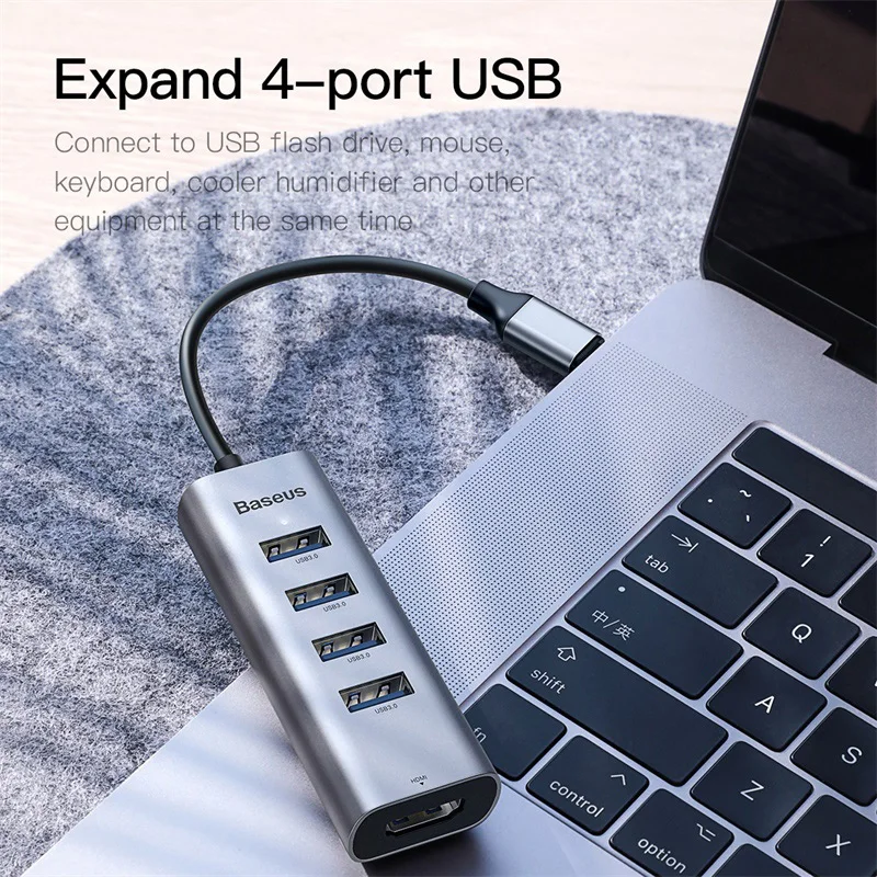Pаспродажа Baseus Mulit font b USB b font C концентратор на 3,0 font b USB b font разветвитель HDMI для MacBook Pro type C концентратор RJ45 font b USB b font адаптер для huawei mate 10 20 samsung S9 S10