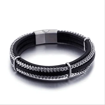 

2018 New Arrived Fashion Stainless Steel Bracelet & Bangle Men's Vintage Bracelets Real Leather Bracelet Woven Rope Chain