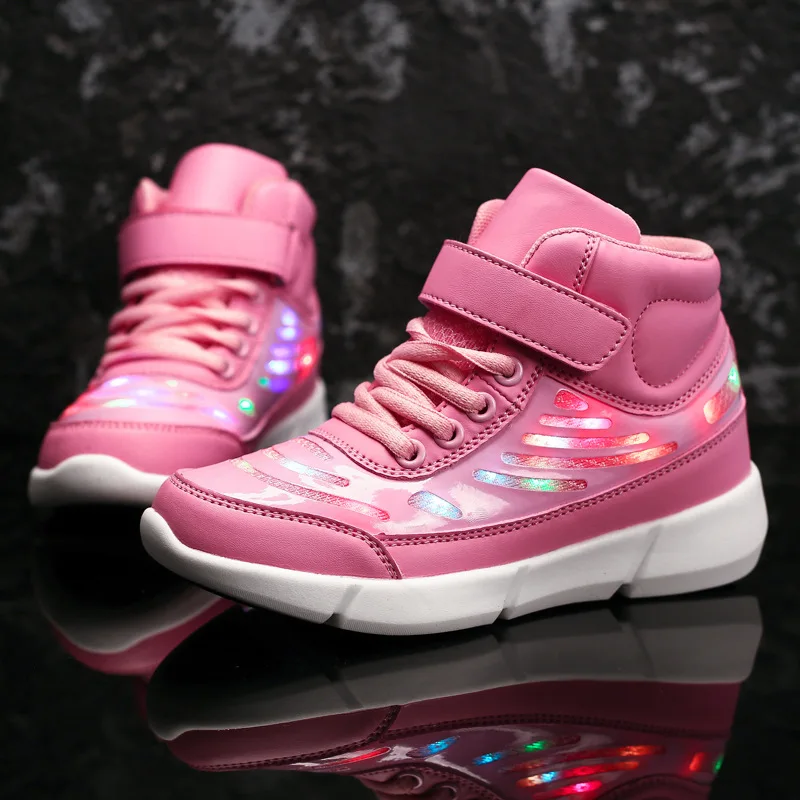 High Quality Kids Led Shoes Children High Top USB Charge Light Up Girls Shoes With Lights Boys Sports Sneakers High Quality Kids Led Shoes Children High Top USB Charge Light Up Girls Shoes With Lights Boys Sports Sneakers