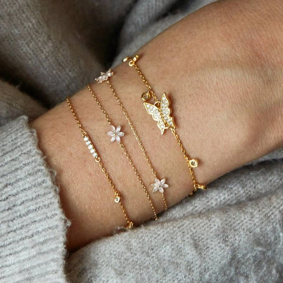 

4 Pcs/set Gold Crystal Butterfly Flower Bracelets Boho Charm Bracelet Set for Women 2019 Pulseras Mujer Bijoux Femme Jewelry
