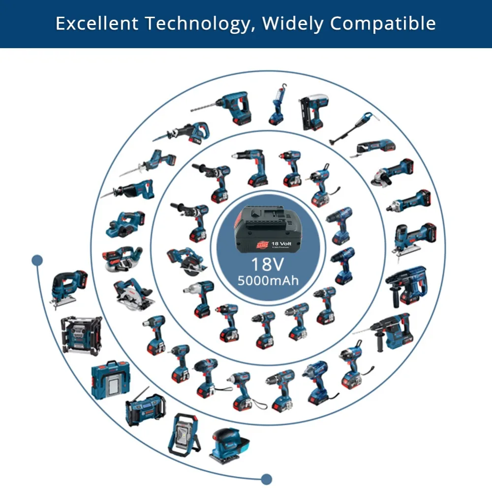 2 шт. 5000 мА/ч, литий-ионный аккумулятор Мощность инструменты Замена Перезаряжаемые Батарея для Bosch 18V Батарея BAT609 BAT618G BAT609G BAT620 BAT622