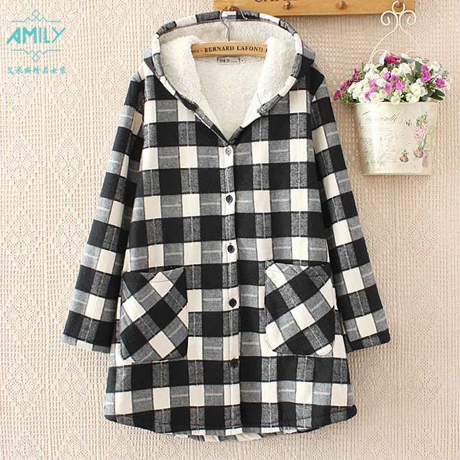 Women Winter Long Cotton Padded Jacket Plaid Wool Added Coats Women 2018 New Long Hooded Winter Jackets Big Size Loose Coat AS027 (7)