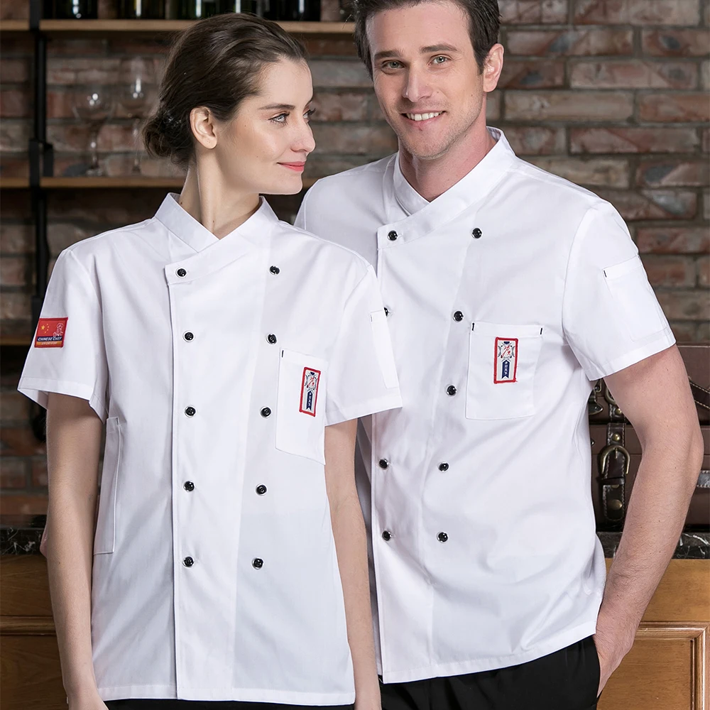 Шеф-повара Кухня Coo куртка летняя двубортная Униформа с короткими рукавами Кейтеринг отель барберс Рабочая Рубашка Estampar El Nombre