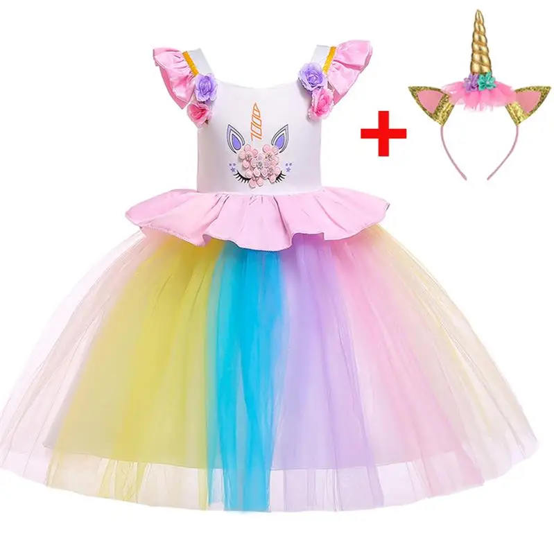 Детские нарядные платья для девочек платье с единорогом на Хэллоуин для девочек 2 предмета, детское платье-пачка принцессы для девочек возрастом от 3 до 10 лет, L5066 - Цвет: pink
