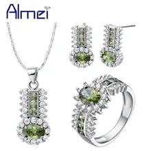 Almei Модный комплект ювелирных изделий с кристаллами серьги женские серебряные кольца ожерелье для женщин свадебный набор ювелирные изделия Joias De Prata T554